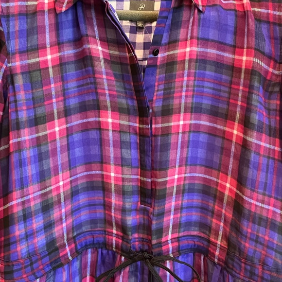 Adrianna Papell Plaid Drawstring Waist Dress Purple Blue Large 12 14 16 - Picture 4 of 14